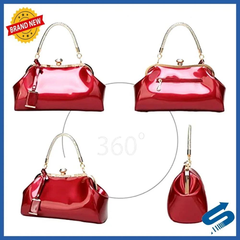 Crystal Glossy Patent Leather Tote Evening Handbag Crossbody Shoulder Bag